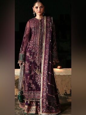 Embroidered Plum Party Dress with Dupatta bust 36 fully lined